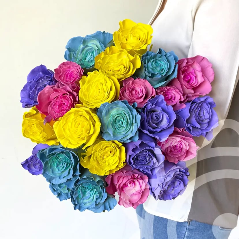 Ecuadorian roses bouquet of vibrant multicolored blooms. Perfect mother's day flowers delivery, powder blue roses lyrics vibe, flowers for mom quotes.