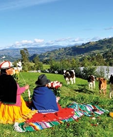 Family in traditional Andean dress in the Ecuadorian highlands, where the family history began in 1859